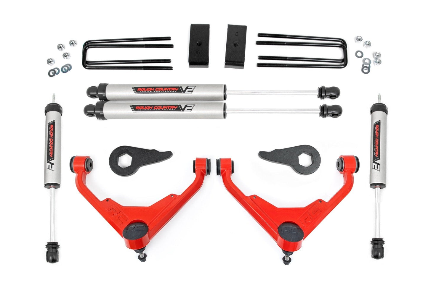 Rough Country 859670RED 3 Inch Lift Kit | FT Code | V2 | Chevy/GMC 2500HD/3500HD/Suburban 2500/Yukon XL 2500 (01-10)