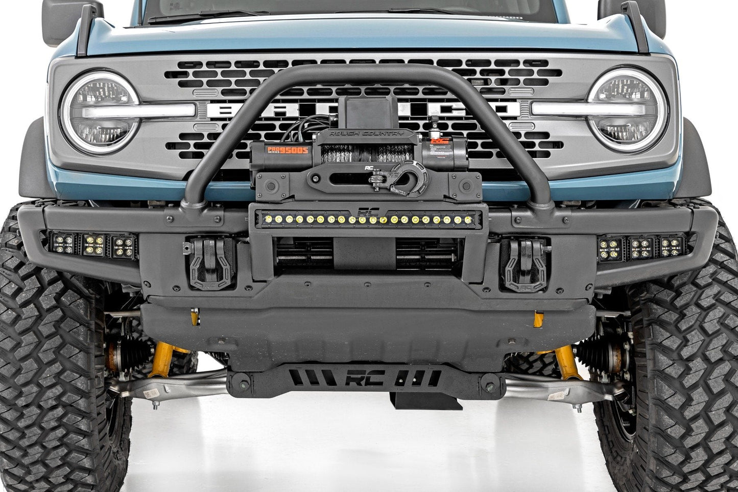 Rough Country 51095 High Winch Mount | All Models | 9500S | 20 Inch Black Single Row LED | Ford Bronco (21-25)