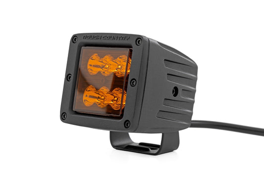 Rough Country 70903A 2 Inch LED Light Pods | Spot Beam | Amber Lens | Square