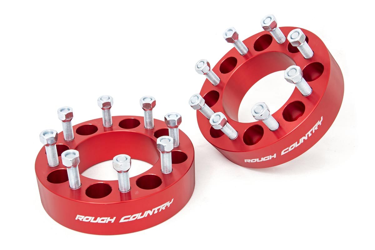 Rough Country 1095RED 2 Inch Wheel Spacers | 8x6.5 | Red | Multiple Makes & Models (Chevy/GMC/Ram)