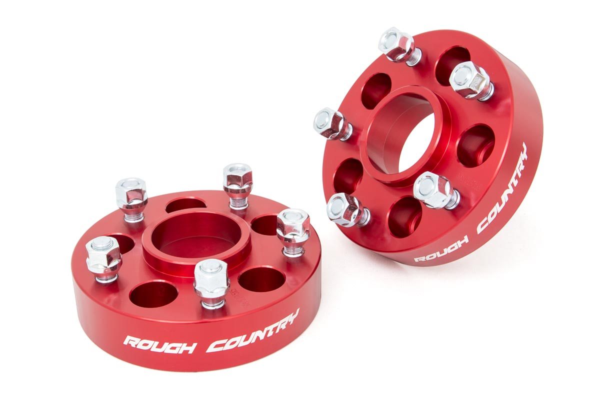 Rough Country 1092RED 1.5 Inch Wheel Adapters | 5x4.5 to 5x5 | Red | Jeep Comanche MJ/Wrangler TJ/Wrangler Unlimited