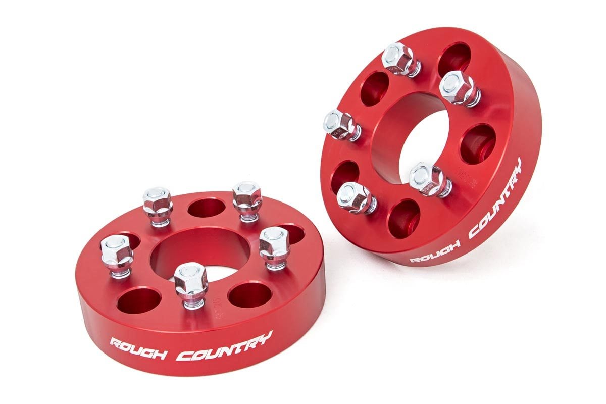 Rough Country 1100RED 1.5 Inch Wheel Adapters | 5x5 to 5x4.5 | Red | Jeep Wrangler JK/Wrangler Unlimited (07-18)