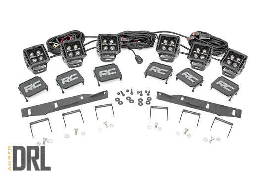 Rough Country 70700DRLA LED Light Kit | Fog Mount | Triple 2" Black Pair | Amber DRL | Ford Raptor (17-20)