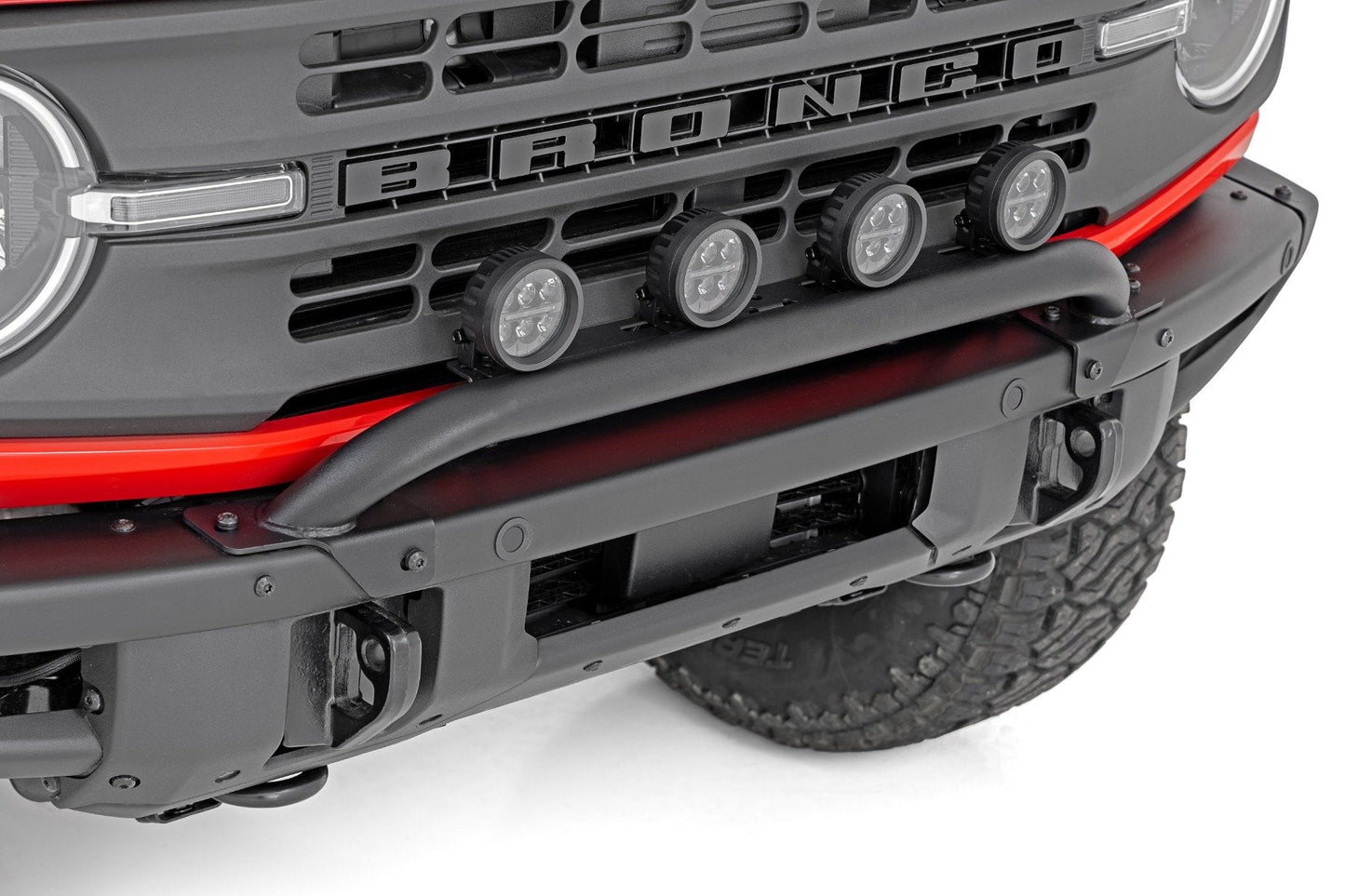 Rough Country 51136 Light Bar Mount | 3.5" Round LED (Quad) | Black | Amber DRL | OE Modular Steel | Ford Bronco (21-24)