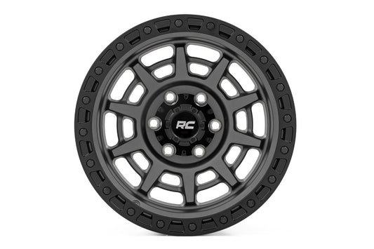 Rough Country 85170918A Rough Country 85 Series Wheel | Simulated Beadlock | Gunmetal Gray/Black | 17x9 | 5x5 | -12mm