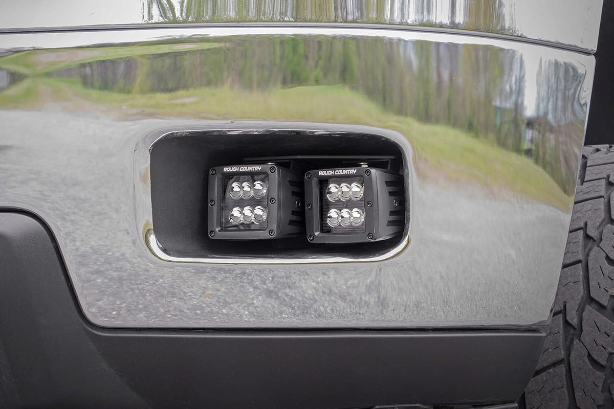 Rough Country 70628DRL LED Light Kit | Fog Mount | 2" Black Pair | White DRL | Chevy Silverado 2500 HD/3500 HD (11-14)