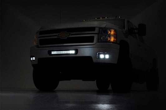 Rough Country 70628DRLA LED Light Kit | Fog Mount | 2" Black Pair | Amber DRL | Chevy Silverado 2500 HD/3500 HD (11-14)
