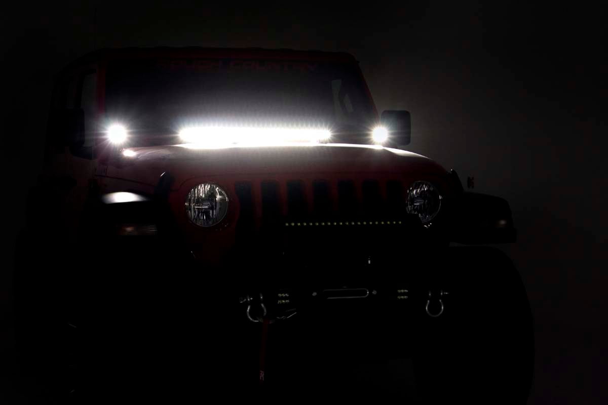 Rough Country 70060 LED Light Kit | Cowl Mount | 2" Black Pair | Amber DRL | Jeep Gladiator JT/Wrangler JL (18-25)