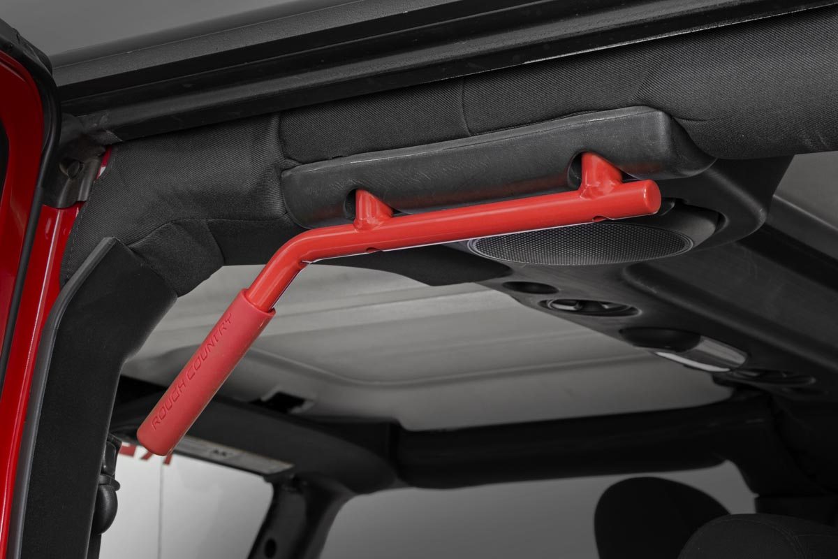 Rough Country 6503RED Grab Handles | Steel | FR & RR | Red | Jeep Wrangler JK/Wrangler Unlimited (07-18)
