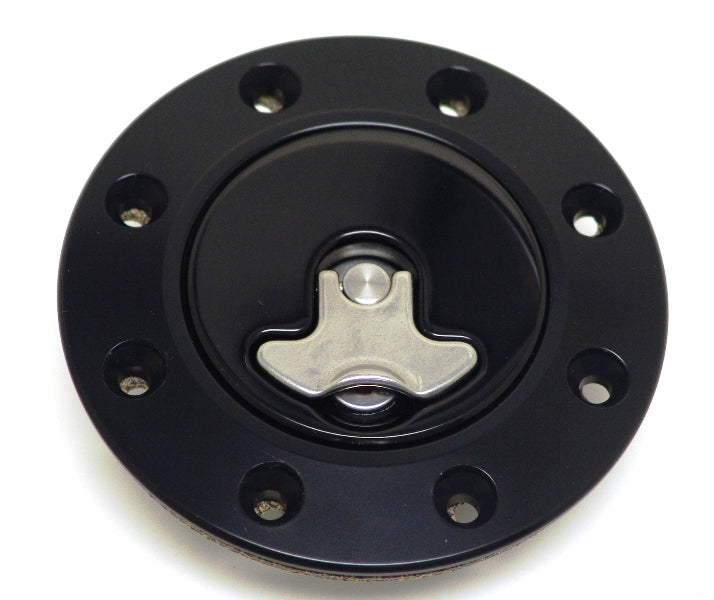 Ridetech 81000040 Billet aluminum gas cap for 1962-1967 Nova, locking, anodized Black.