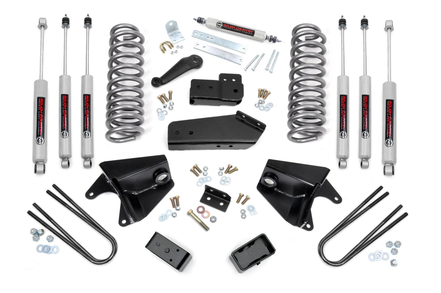 Rough Country 465B33 4 Inch Lift Kit | Quad Front Shocks | Rear Blocks | Ford Bronco 4WD (80-96)