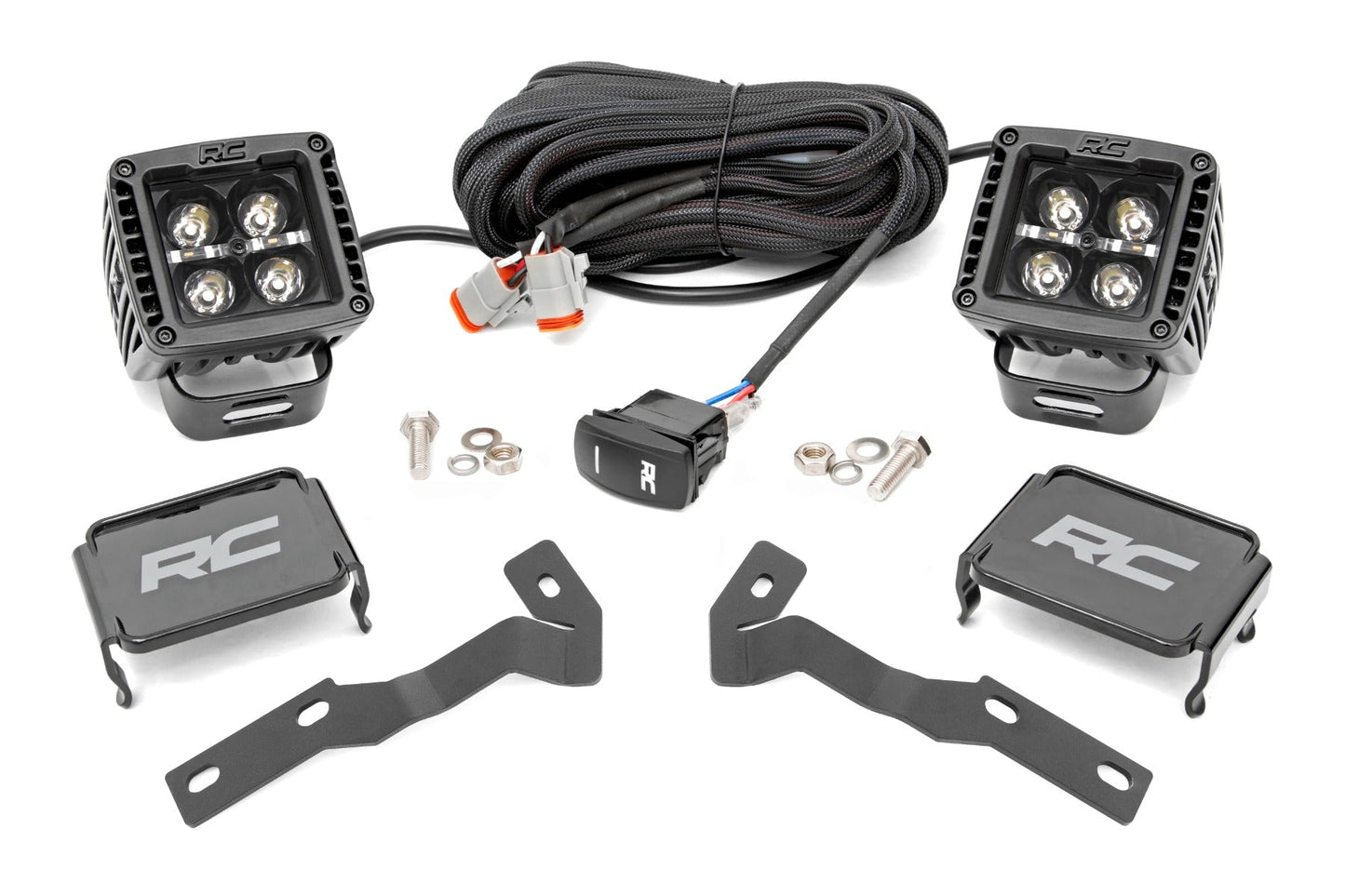 Rough Country 71089 LED Light Kit | Ditch Mount | 2" Black Pair | White DRL | Toyota Tacoma (05-15)