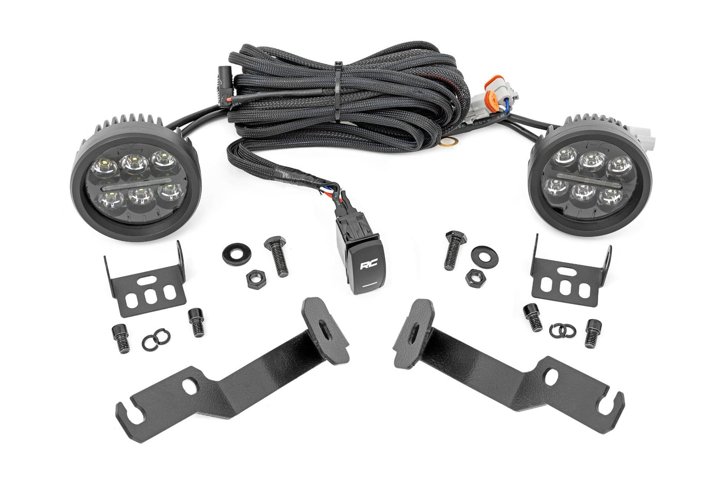 Rough Country 71092 LED Light Kit | Ditch Mount | Black Series Round | 3.5 Inch | Amber DRL | Toyota Tacoma (05-15)