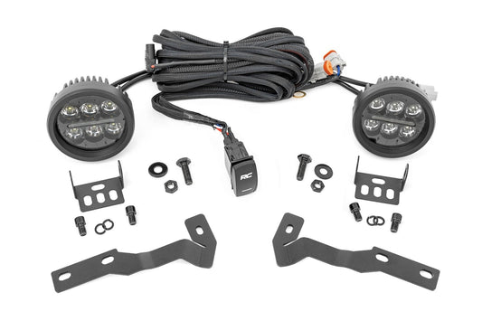 Rough Country 71085 LED Light Kit | Ditch Mount | Black Series Round | 3.5 Inch | Amber DRL | Toyota Tacoma (16-23)