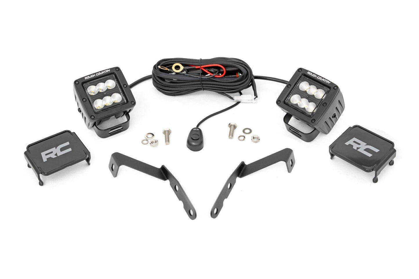 Rough Country 71059 LED Light Kit | Ditch Mount | 2" Black Pair | Flood | Chevy 1500 & Chevy/GMC 2500HD/3500HD (07-14)