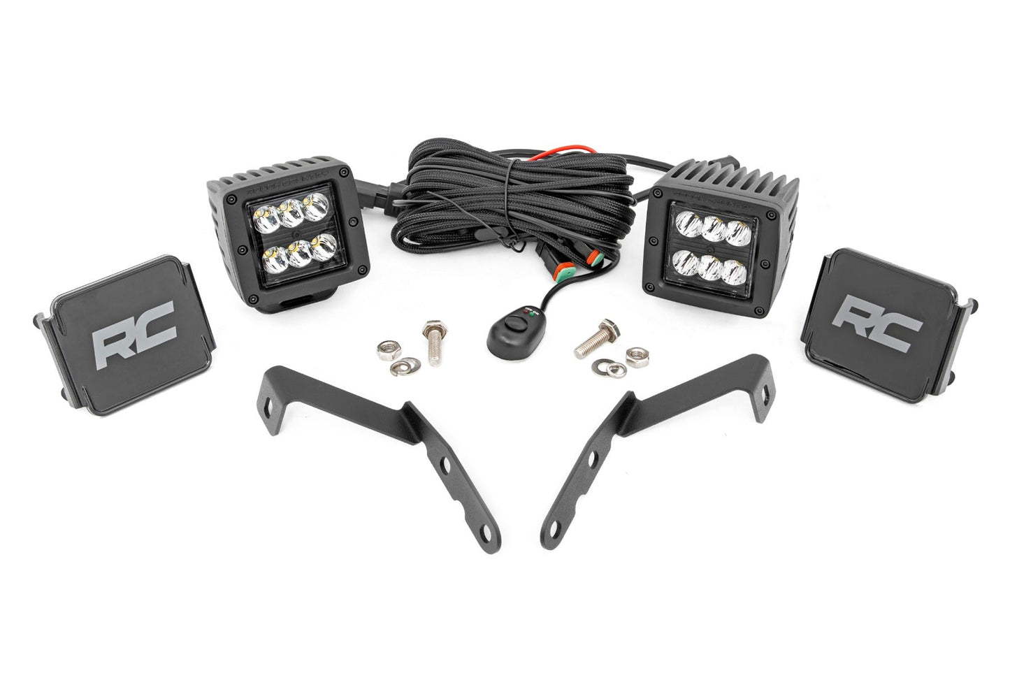 Rough Country 71058 LED Light Kit | Ditch Mount | 2" Black Pair | Spot | Chevy 1500 & Chevy/GMC 2500HD/3500HD (07-14)