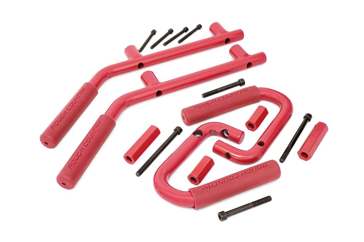 Rough Country 6503RED Grab Handles | Steel | FR & RR | Red | Jeep Wrangler JK/Wrangler Unlimited (07-18)