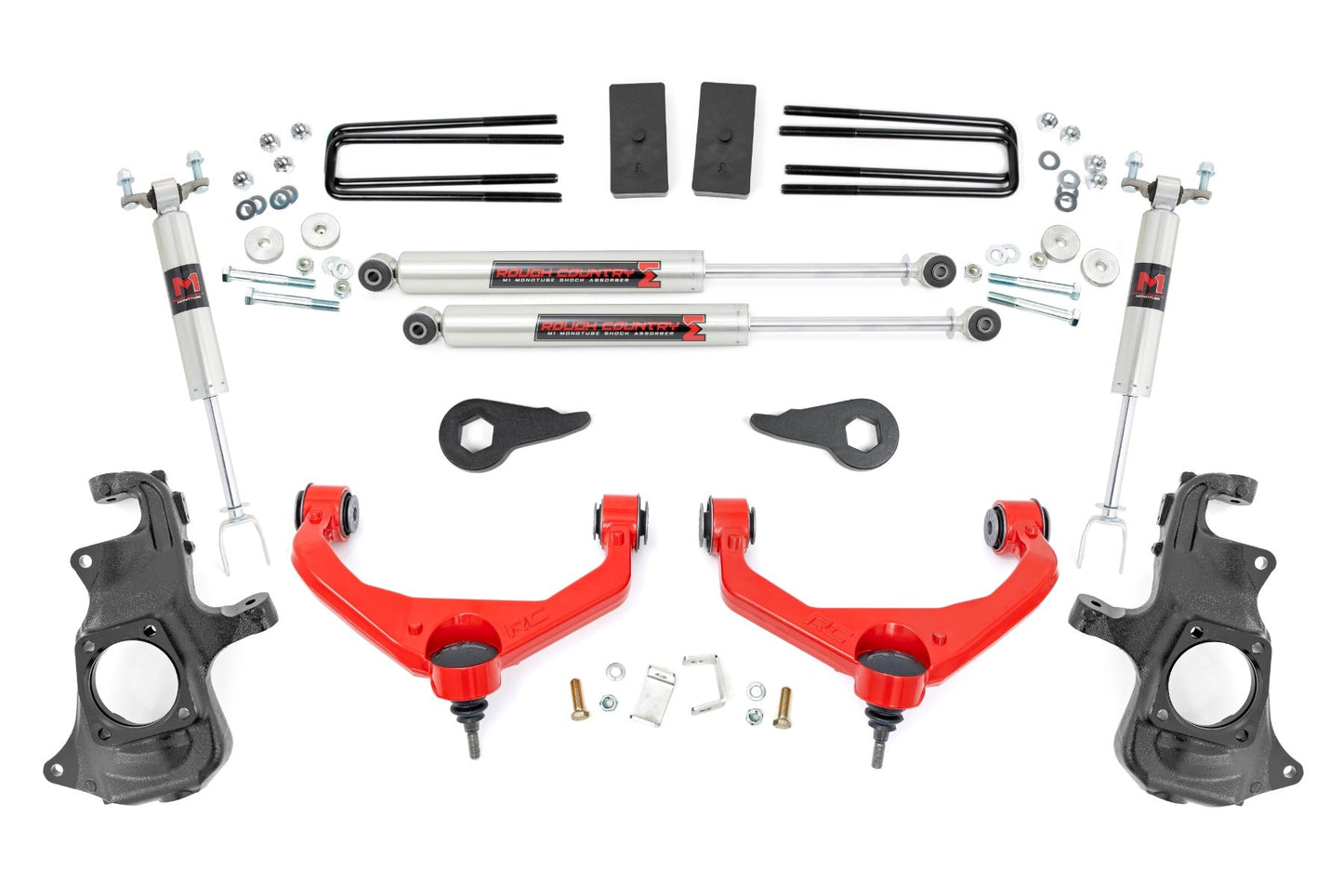 Rough Country 97640RED 3.5 Inch Knuckle Lift Kit | M1 | w/ Overloads | Chevy/GMC 2500HD/3500HD (11-19)