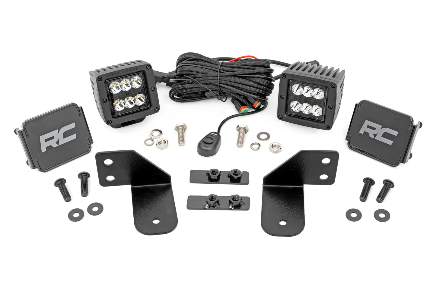 Rough Country 93143 LED Light | RR Cage Mount | 2" Black Spot Pair | Polaris Ranger 1000/Ranger XP 900/1000
