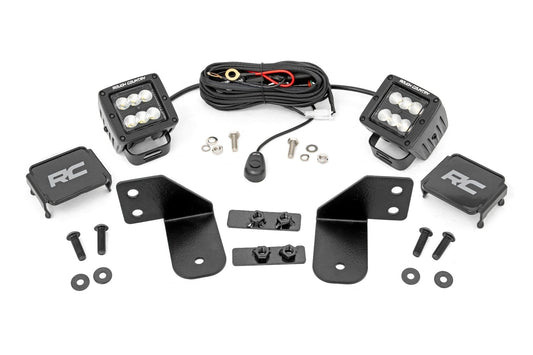 Rough Country 93145 LED Light | RR Cage Mount | 2" Black Flood Pair | Polaris Ranger 1000/Ranger XP 900/1000