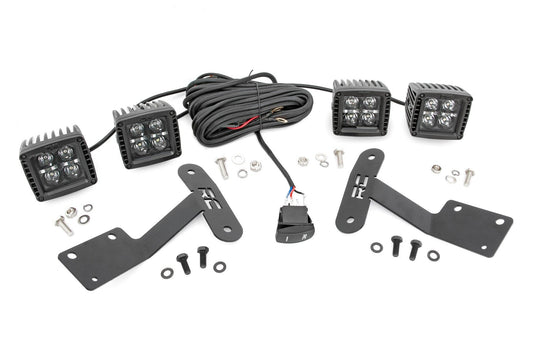 Rough Country 70838 LED Light Kit | Ditch Mount | Dual 2" Black Pairs | Amber DRL | Toyota Tundra (14-21)