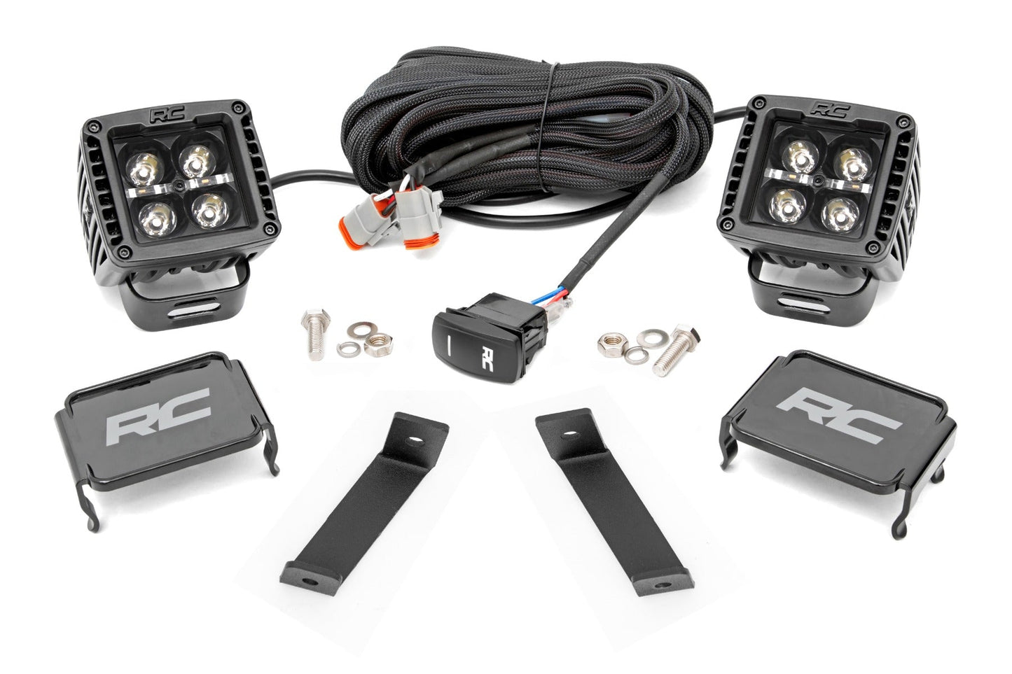 Rough Country 70080 LED Light Kit | Ditch Mount | 2" Black Pair | White DRL | Jeep Cherokee KL (14-21)