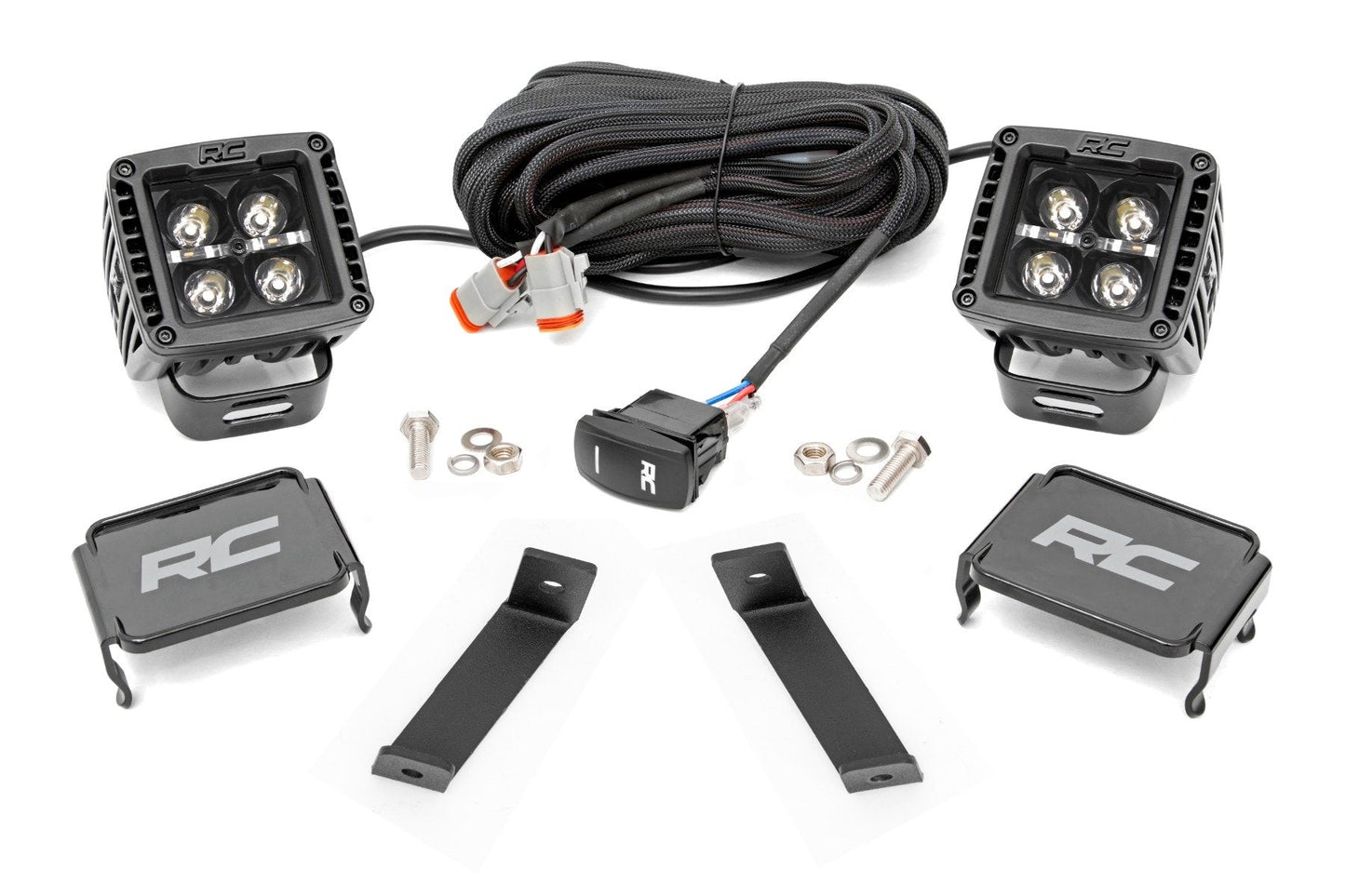Rough Country 70081 LED Light Kit | Ditch Mount | 2" Black Pair | Amber DRL | Jeep Cherokee KL (14-21)
