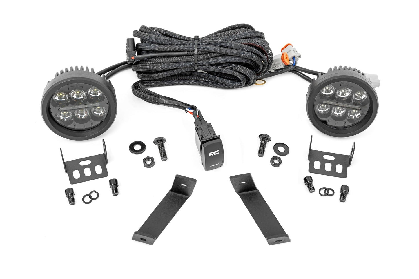 Rough Country 70083 LED Light Kit | Ditch Mount | Black Series Round | 3.5 Inch | Amber DRL | Jeep Cherokee KL (14-21)