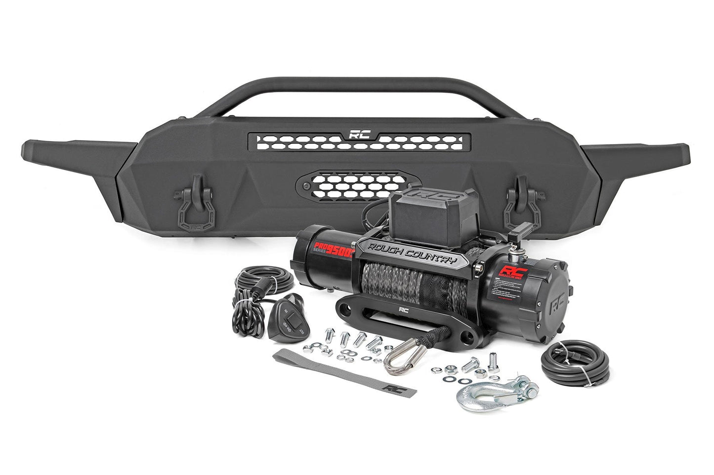Rough Country 10716 Front Bumper | High Clearance | 12000-Lb Pro Series Winch | Synthetic Rope Toyota Tacoma 4WD (16-23)