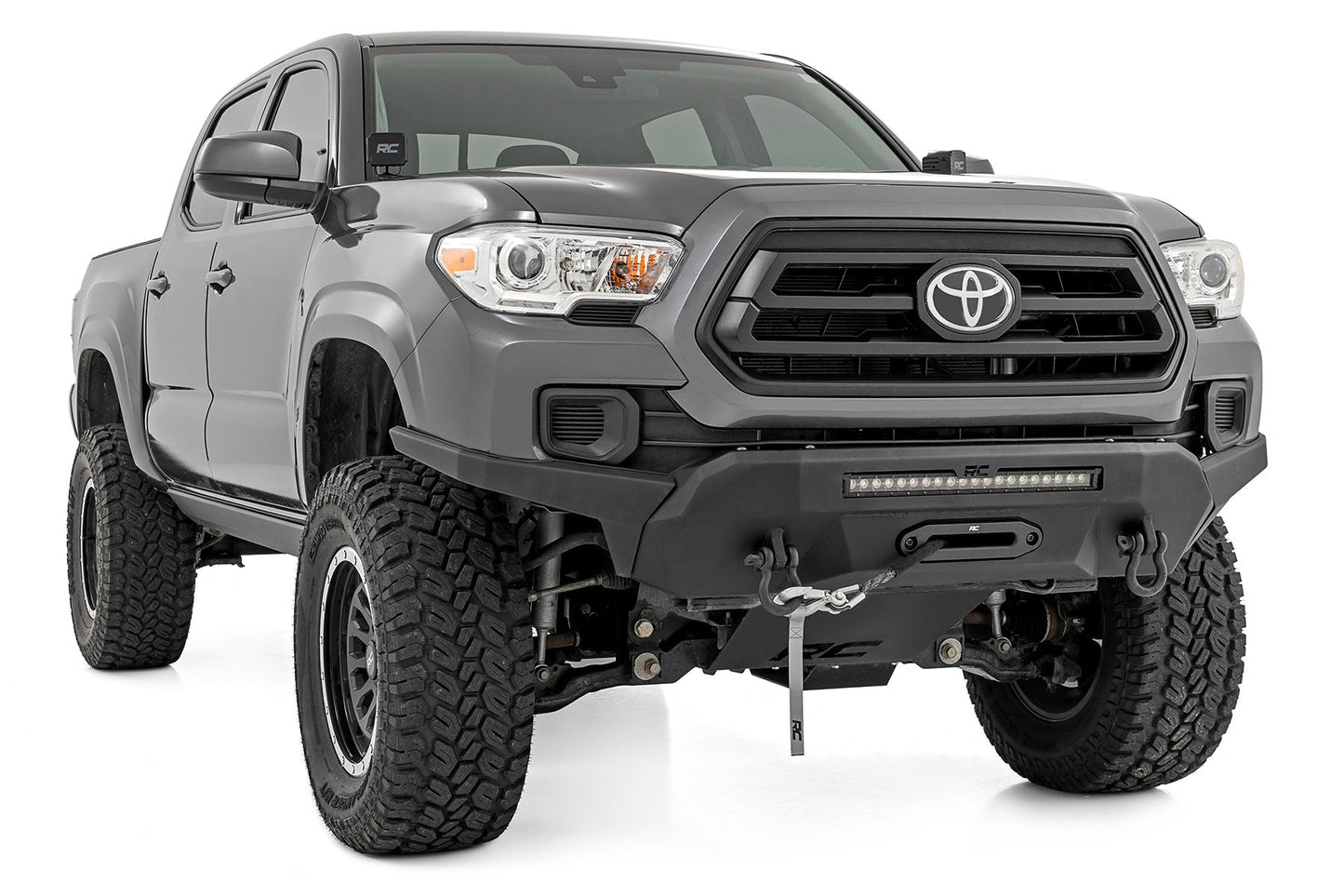 Rough Country 10722 Front Bumper | Hybrid | 20" Blk LED | 9500-Lb Winch Syn | Toyota Tacoma (16-23)