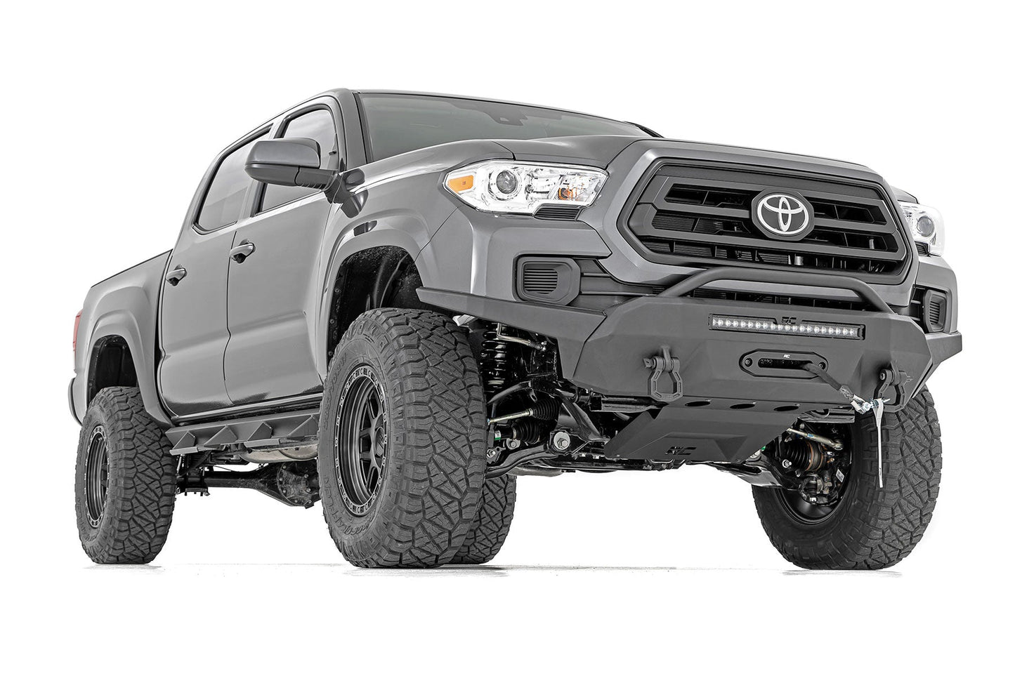 Rough Country 10722 Front Bumper | Hybrid | 20" Blk LED | 9500-Lb Winch Syn | Toyota Tacoma (16-23)