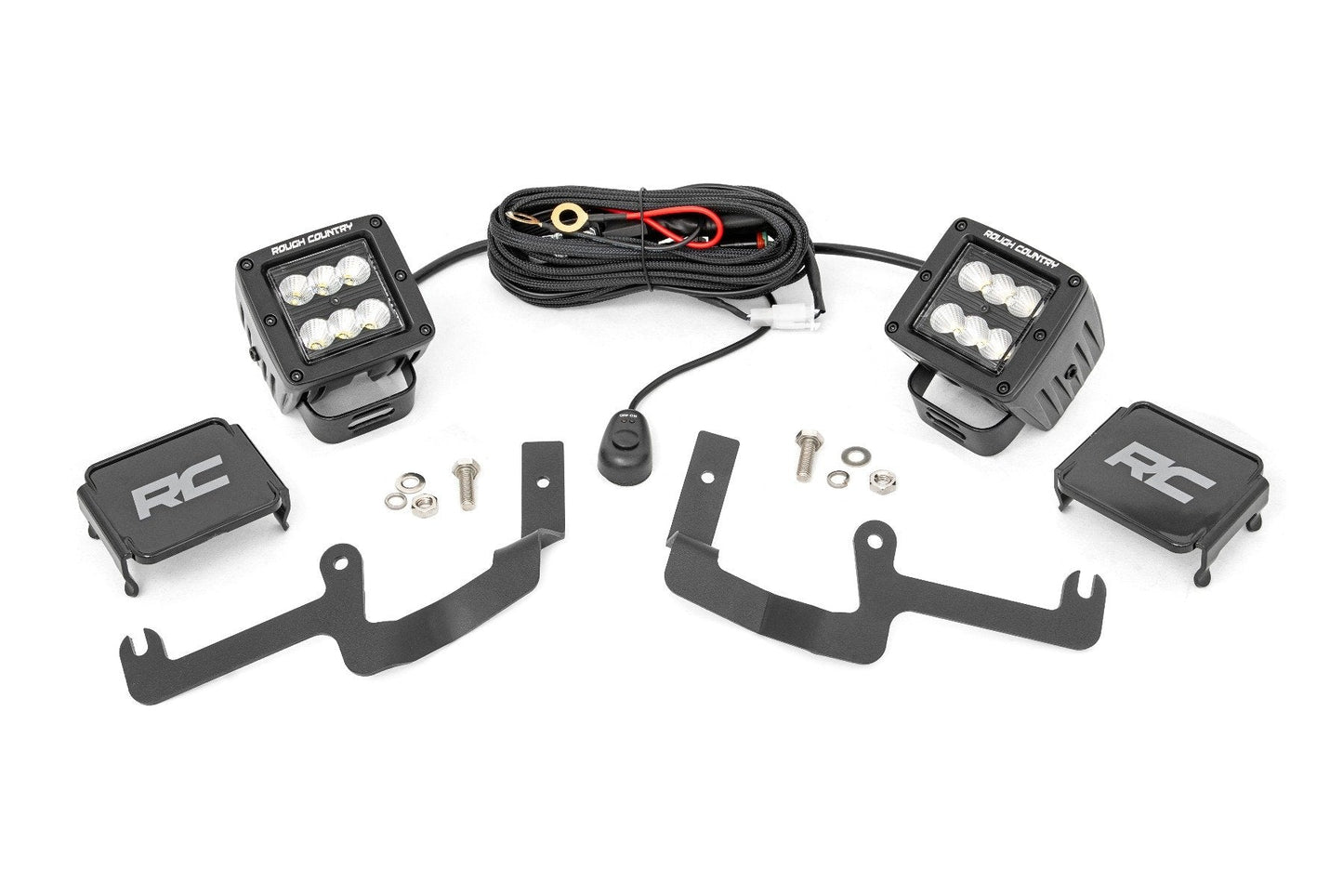 Rough Country 70842 LED Light Kit | Ditch Mount | 2" Black Pair | Flood | Chevy Silverado 1500 (19-26)