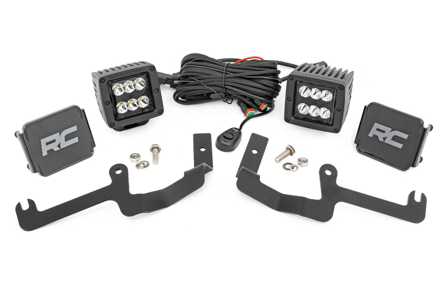 Rough Country 70841 LED Light Kit | Ditch Mount | 2" Black Pair | Spot | Chevy Silverado 1500 (19-26)