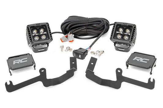 Rough Country 70843 LED Light Kit | Ditch Mount | 2" Black Pair | White DRL | Chevy Silverado 1500 (19-26)