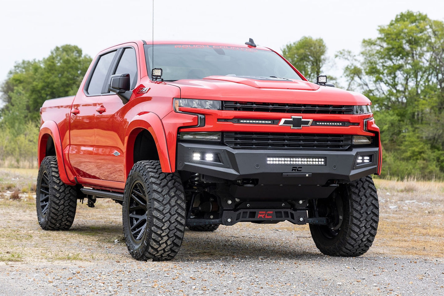 Rough Country 10757A High Clearance Front Bumper | LED Lights & Skid Plate | Chevy Silverado 1500 (19-22)