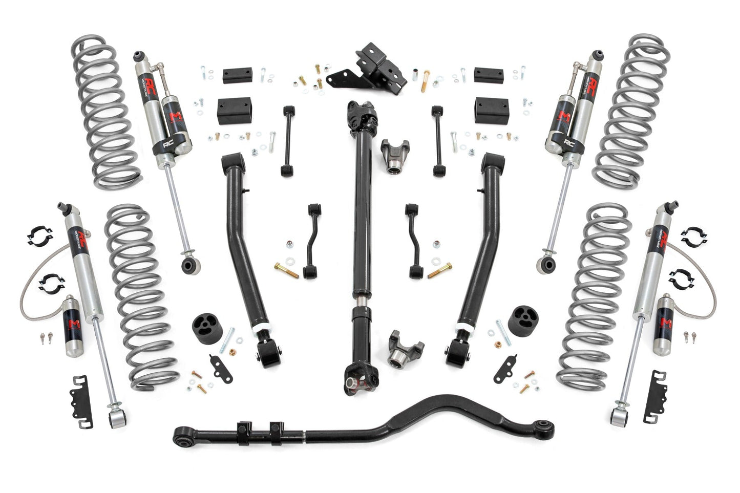 Rough Country 69144 3.5 Inch Lift Kit | Adj Lower | FR D/S | M1R | Jeep Wrangler Unlimited Rubicon (18-23)