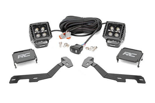 Rough Country 82289 LED Light Kit | Ditch Mount | 2" Black Pair | Amber DRL | Ram 1500 (19-26)