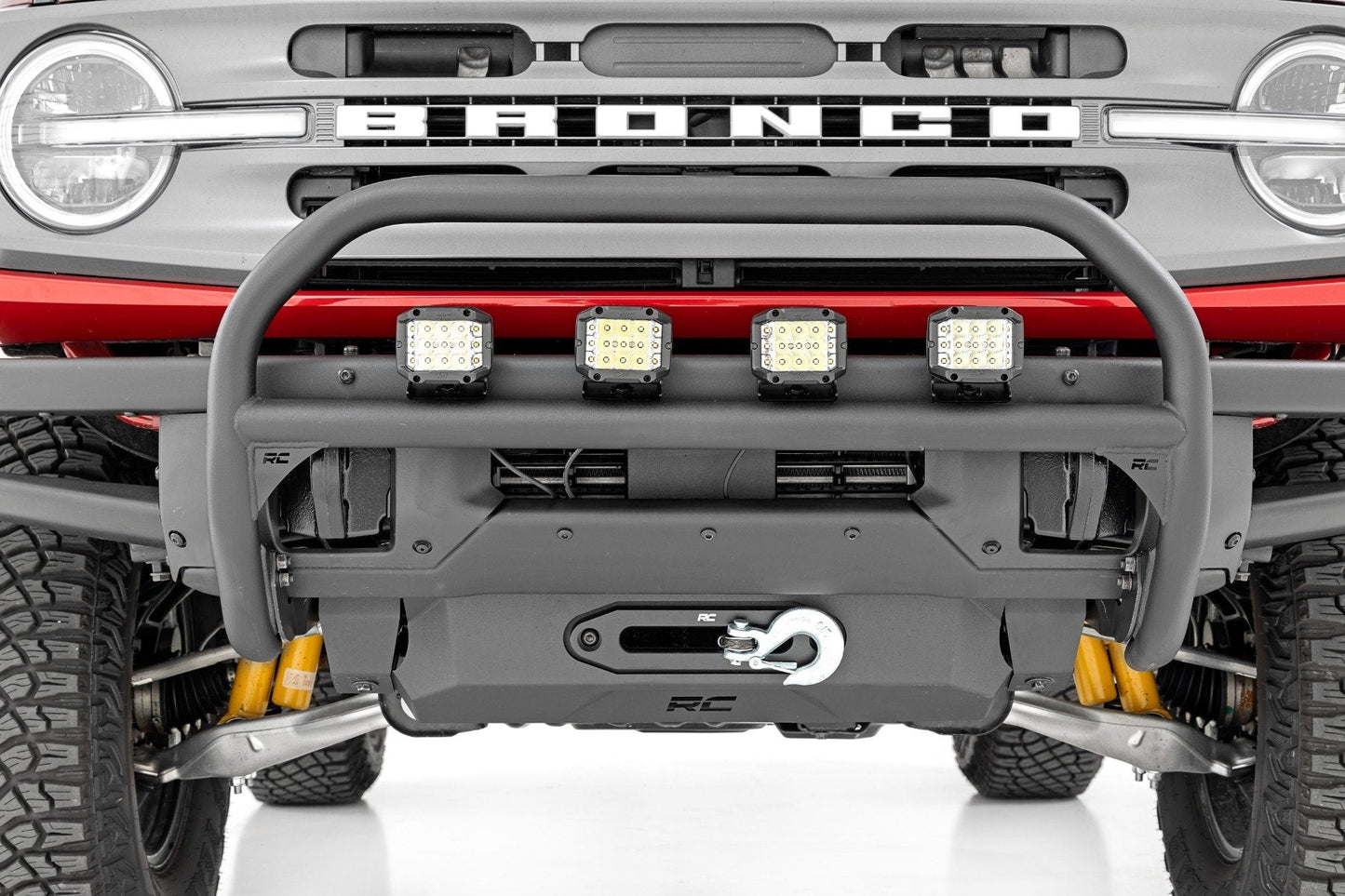 Rough Country 51104 Nudge Bar | 4 Inch Round Led (x4) | OE Modular Steel | Ford Bronco 4WD (21-25)