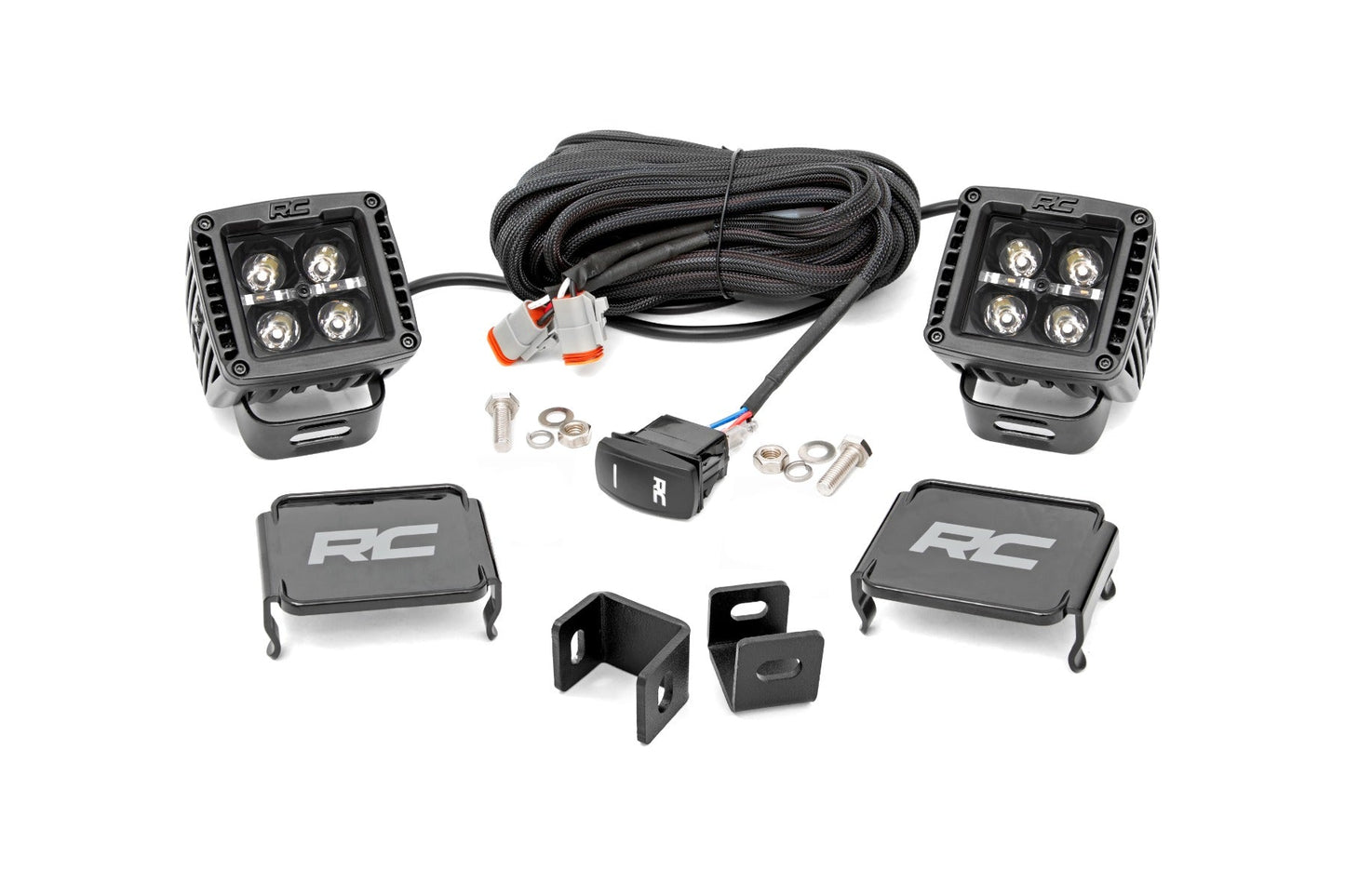 Rough Country 71074 LED Light Kit | Ditch Mount | 2" Black Pair | Amber DRL | Toyota Tundra (22-25)