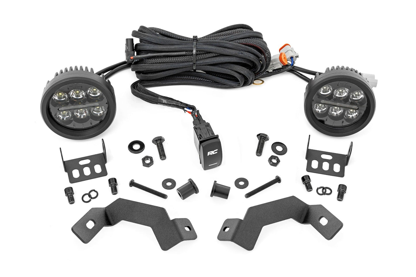 Rough Country 72117 LED Light Kit | Ditch Mount | Black Series Round | 3.5 Inch | Amber DRL | Toyota LandCruiser (2024)