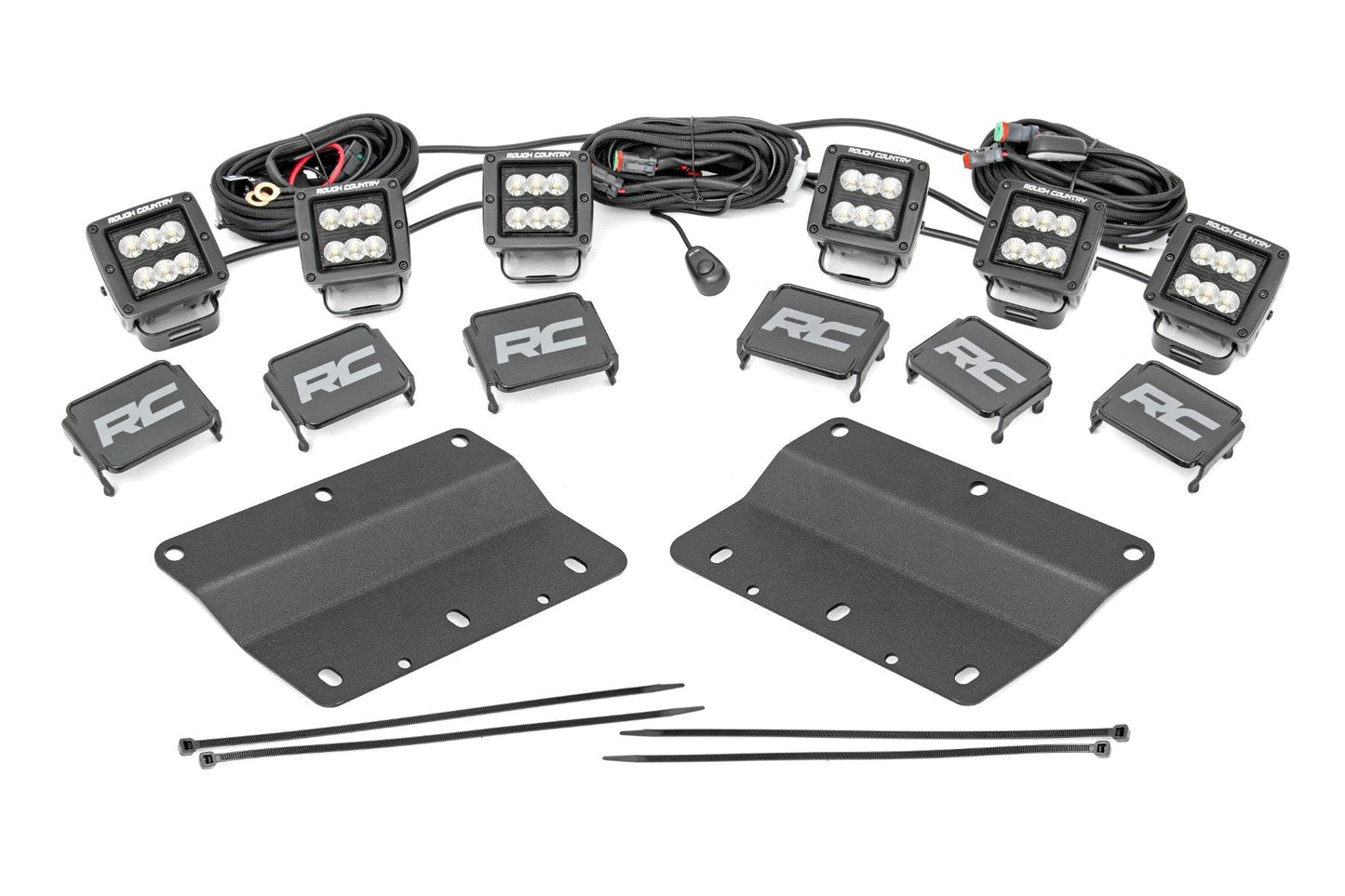 Rough Country 51086 LED Light Kit | Fog Mount | Triple 2" Black Pair | Flood | Ford Bronco (21-25)