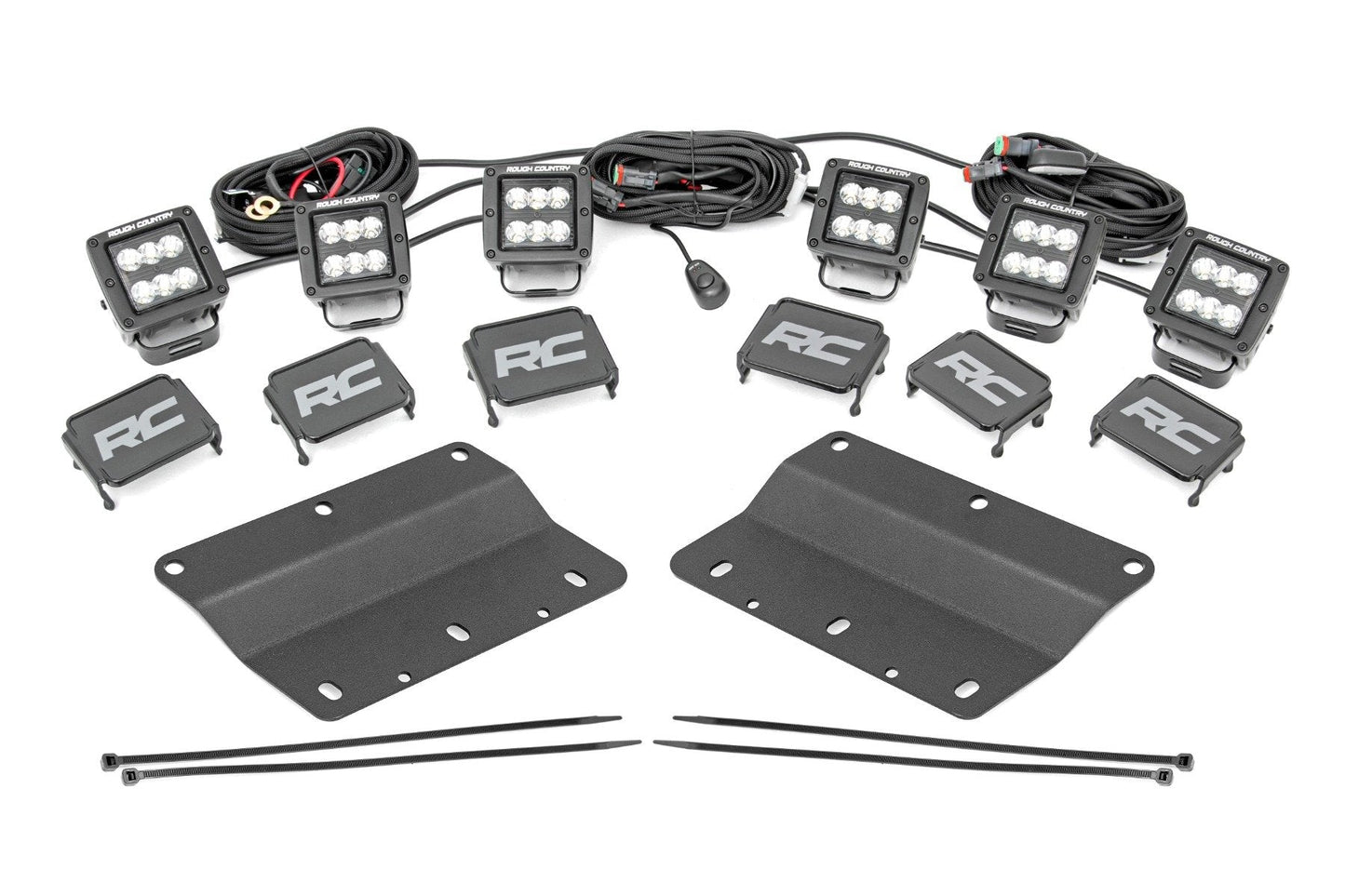 Rough Country 51085 LED Light Kit | Fog Mount | Triple 2" Black Pair | Spot | Ford Bronco (21-25)