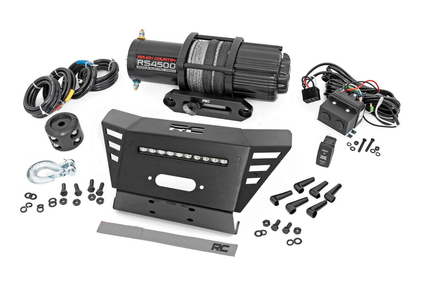 Rough Country 92079 Winch Plate | 4500-LB Winch | 10" Black Slimline | Honda Pioneer 520