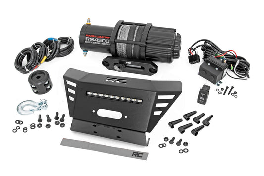 Rough Country 92079 Winch Plate | 4500-LB Winch | 10" Black Slimline | Honda Pioneer 520