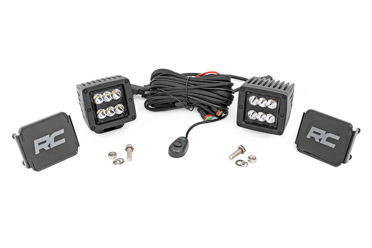 Rough Country 70903BL 2 Inch Black Series LED Light Pods | Spot | Square