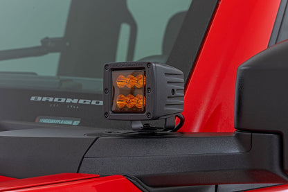 Rough Country 70903A 2 Inch LED Light Pods | Spot Beam | Amber Lens | Square
