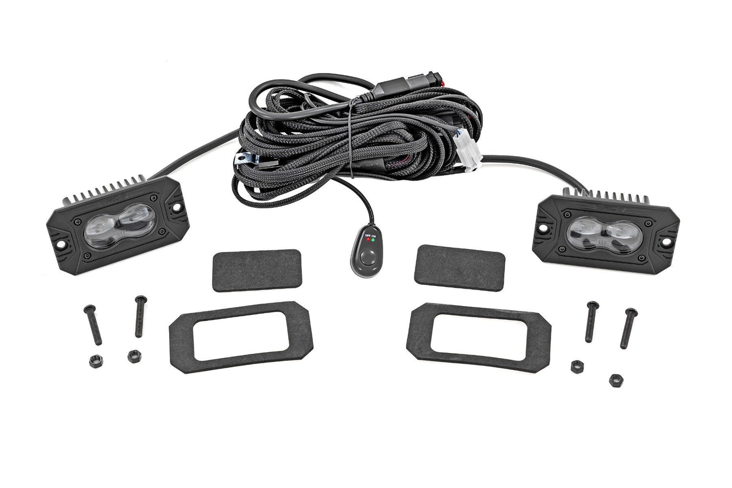 Rough Country 70909 3x1.75 Inch Black Series | Yellow | LED Slim Aux | SAE Fog | Flush Mount | Pair