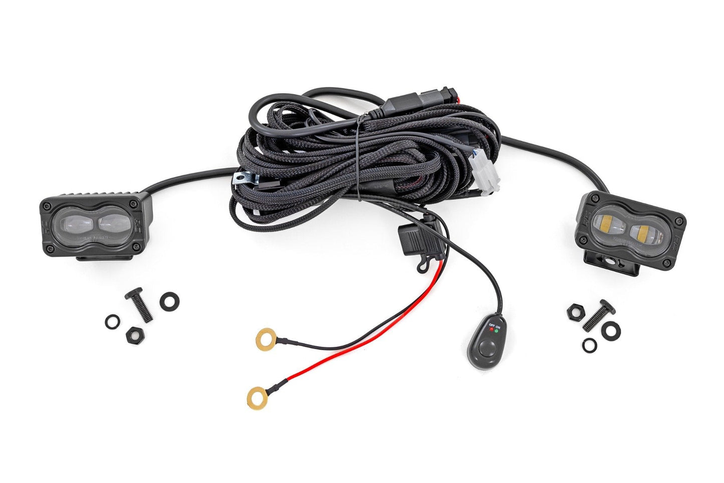 Rough Country 70911 3x1.75 Inch Black Series | Yellow | LED Slim Aux | SAE Fog | Pair