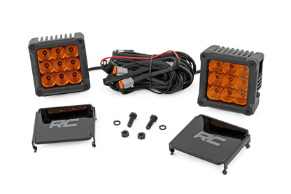 Rough Country 70905ADRL 4 Inch LED Amber Light Pods | Square | Amber DRL | Pair