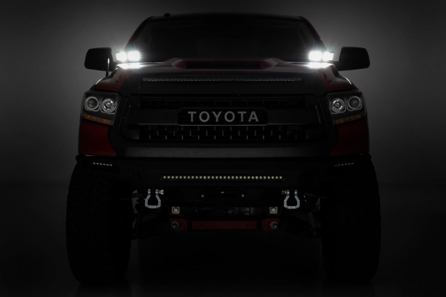 Rough Country 70838 LED Light Kit | Ditch Mount | Dual 2" Black Pairs | Amber DRL | Toyota Tundra (14-21)